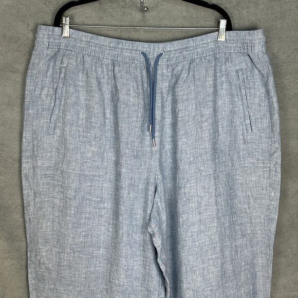 Athleta Pants Womens 22 Blue Retreat Linen Wide Leg Ankle Lagenlook Beach Resort - Picture 2 of 13